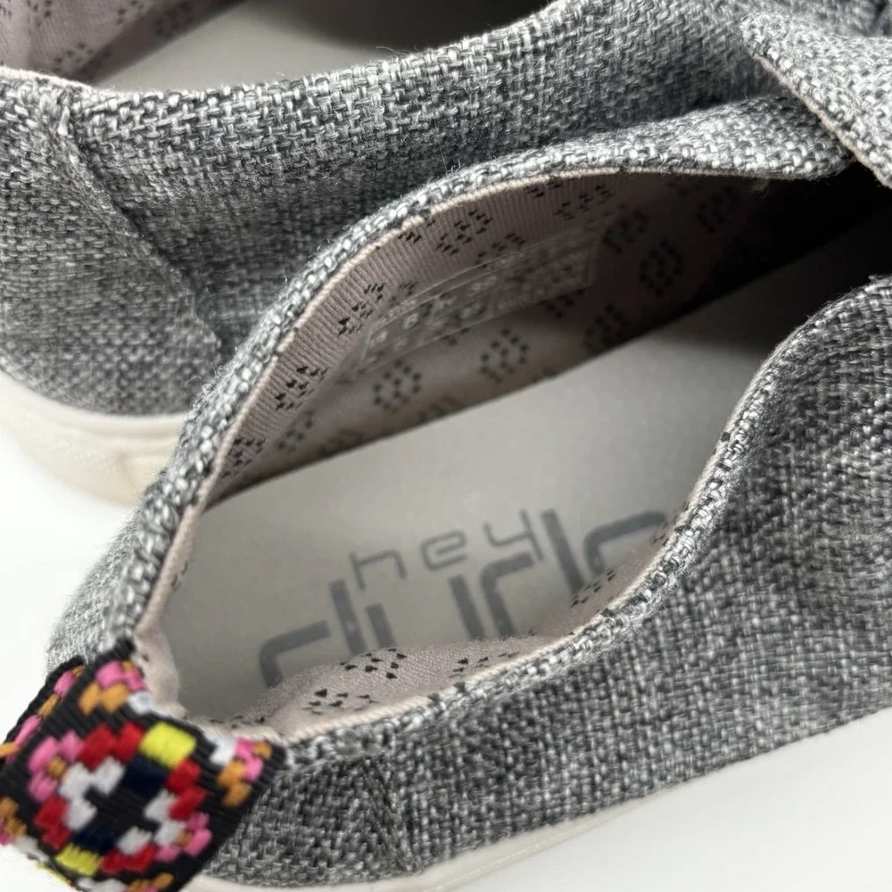 Hey Dude Peyton Womens 8 Linen‎ Grey Black Pull-On Shoes Low Top 6UK 39EU